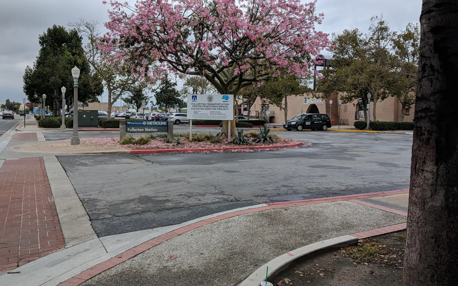 Entrance to Fullerton's downtown Transportation Center, a historic landmark in the heart of the city